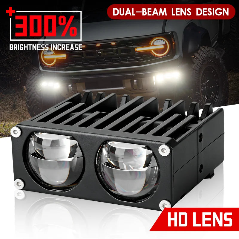 Car Headlights LED Grille Spotlight Projector Len Light 6000K 12V Super Bright Auxiliary Spotlight For Car Motorcycle SUV ATV
