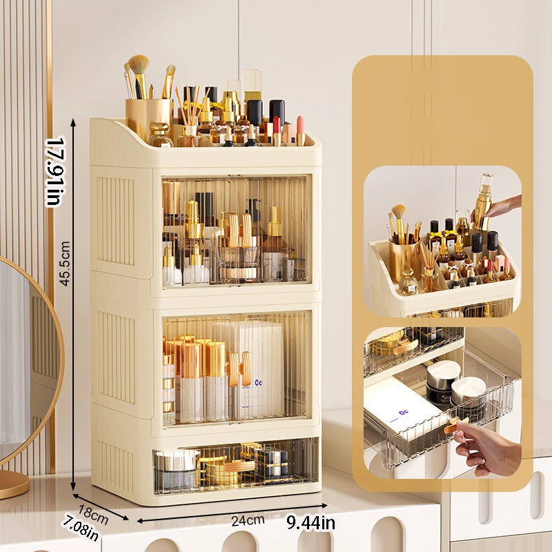 Makeup Drawer Organizer with Divided Compartments, Suitable for Dressing Table/Bathroom, for Organizing and Storing Household Items on the Desktop, Dust-Proof and Easy to Clean, Simple White Design, Stackable Makeup Drawer Bo