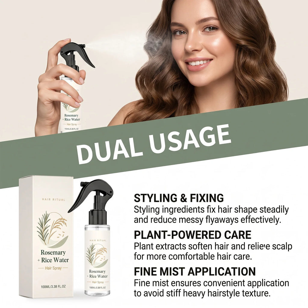 Volumizing Hair Styling Spray Long Lasting Hold Volumizing Texture Enhanced Hair Glossy Setting Spray With Rosemary &Rice Water
