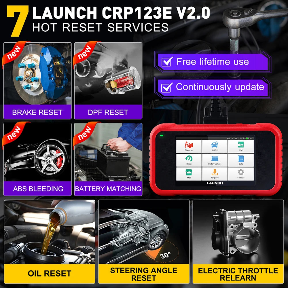[Lifetime Free Update] 2026 LAUNCH X431 CRP123E V3.0 Car Diagnostic Tools ABS SRS AT ENG OBD2 Scanner Full OBD2 Functions