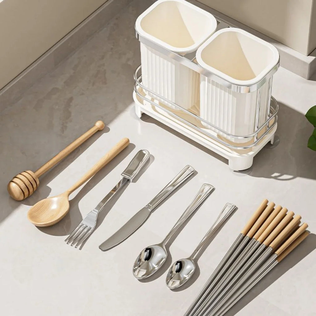 Kitchen Countertop Storage Organizer Self Draining Cutlery Drainer Utensil Holder Spoon Chopstick Cage For Household Use