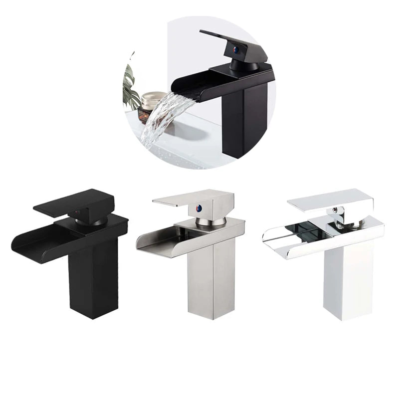 Basin Faucet Brushed Chrome Waterfall Faucet Stainless Steel Bathroom Black Washbasin Faucet Hot and Cold Mixer Tap Table Faucet