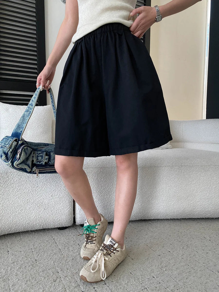 Summer women's relaxed loose wide leg A-line casual shorts versatile