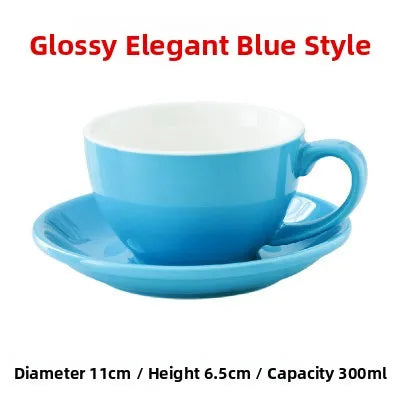 European Style Matte Latte Cup Ceramic Cappuccino Cup Large Mouth Coffee Cup Plate Set Handmade Craftsmanship 300ml
