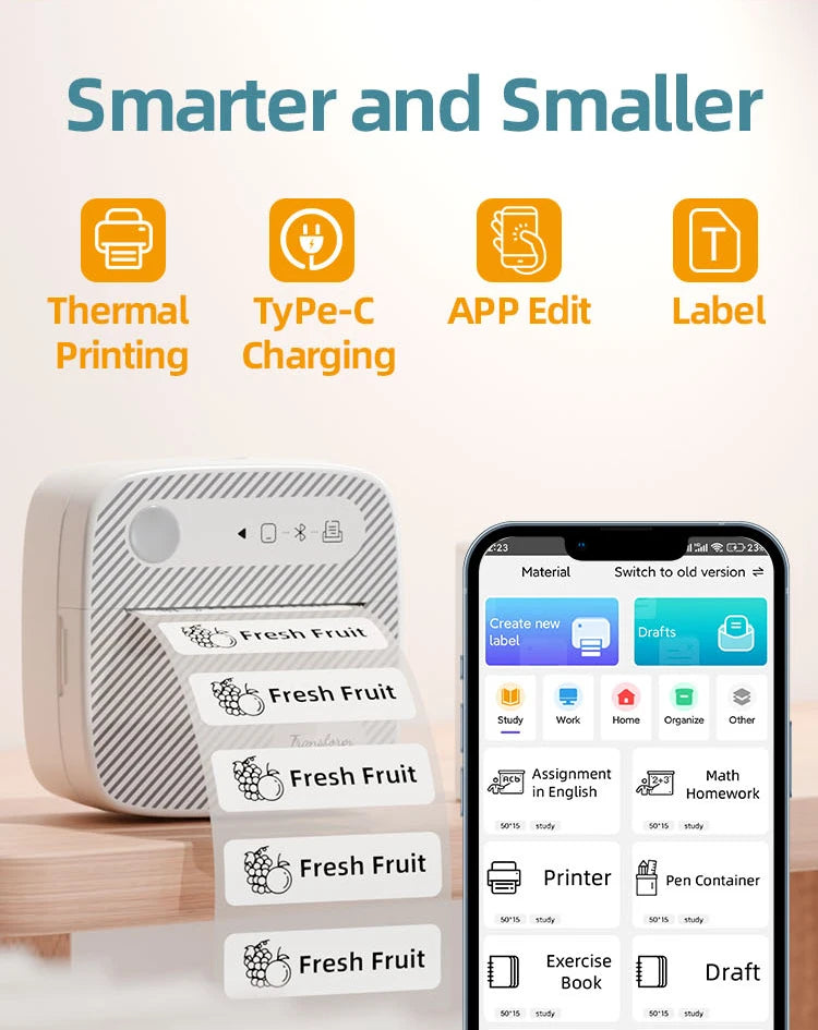 DOLEWA B3 Portable Mini Printers Wireless Bluetooth Inkless Sticker Maker Printer Tag Price Machine for Office School Kitchen