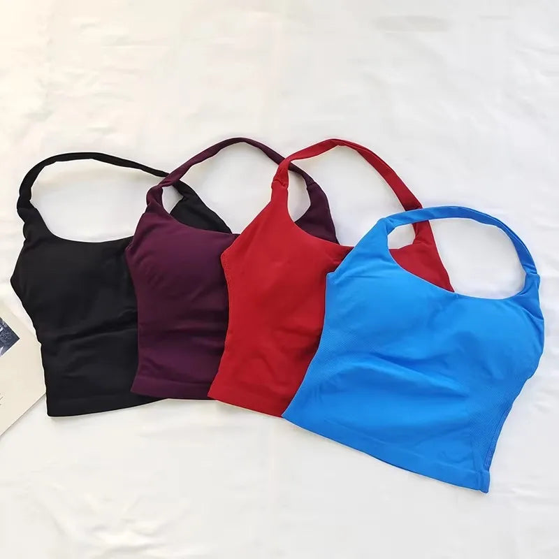 Women's Halter Neck Backless Camisole Sports Set with Padded, Shockproof Yoga Tank Top for Gym Fitness Workout & Daily Outdoor W
