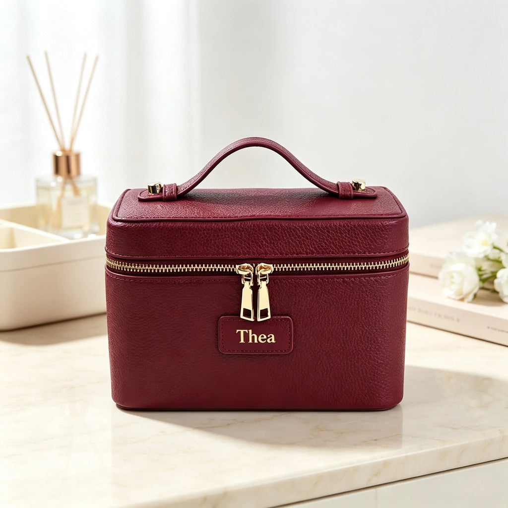 Customized Name PU Leather Cosmetic Bag with Zoned Storage and Large Capacity Travel Toiletry Bag for Autumn Winter New Arrivals
