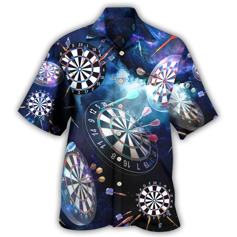 New Men's Cuban Collar Shirts 3d Dart Target Print High-Quality Men Clothing Beach Party Sportswear Casual Hawaiian Shirt Blouse