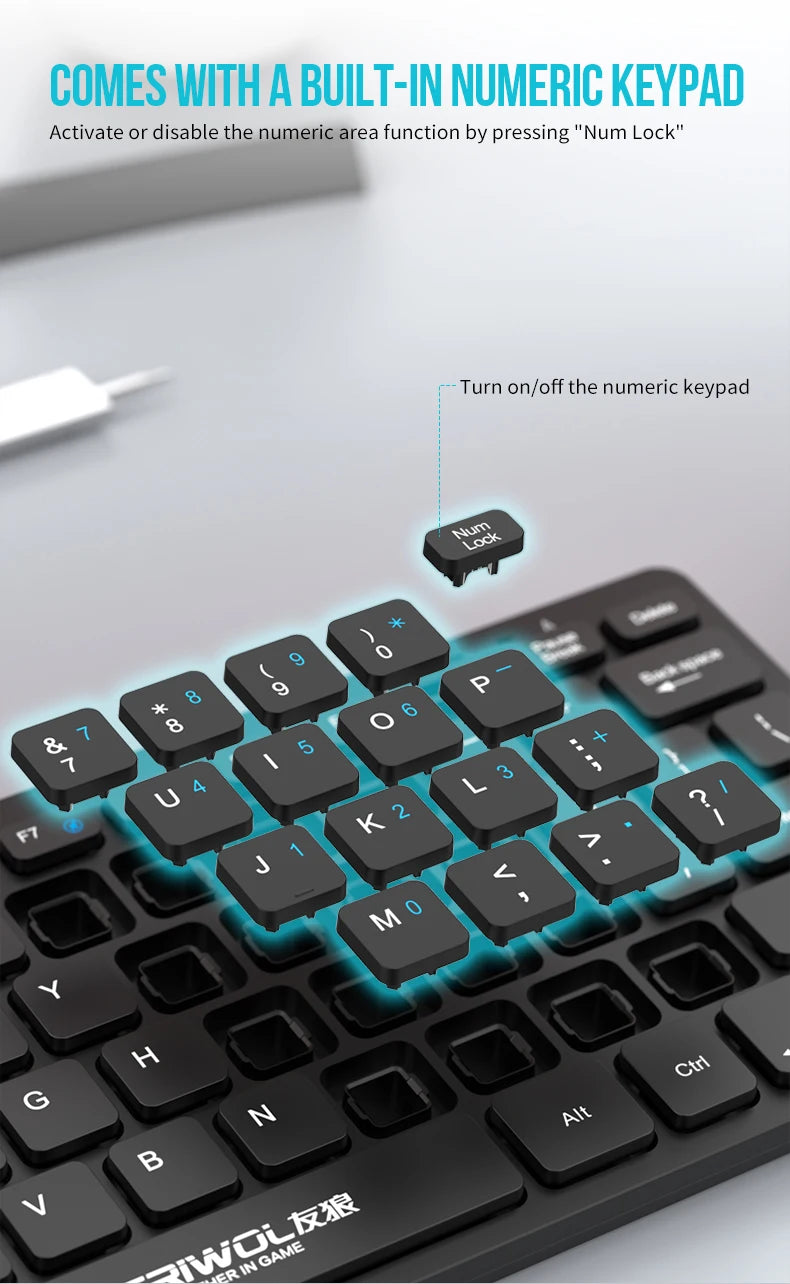 FRIWOL KT-100 Wired  Keyboard Mouse Set 78 Key Mini Portable Keyboard USB Desktop Laptop Office Home Light voice