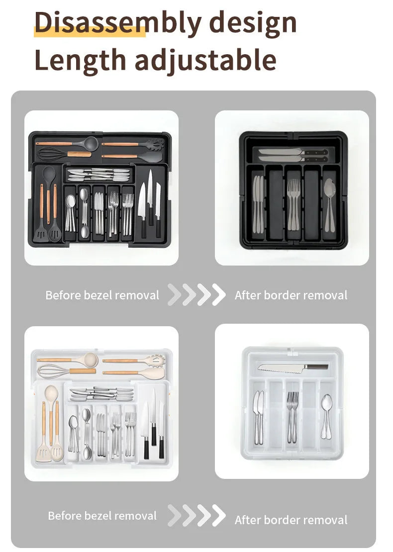 Adjustable Expandable Cutlery Drawer Organizer, Kitchen Utensil Storage Tray