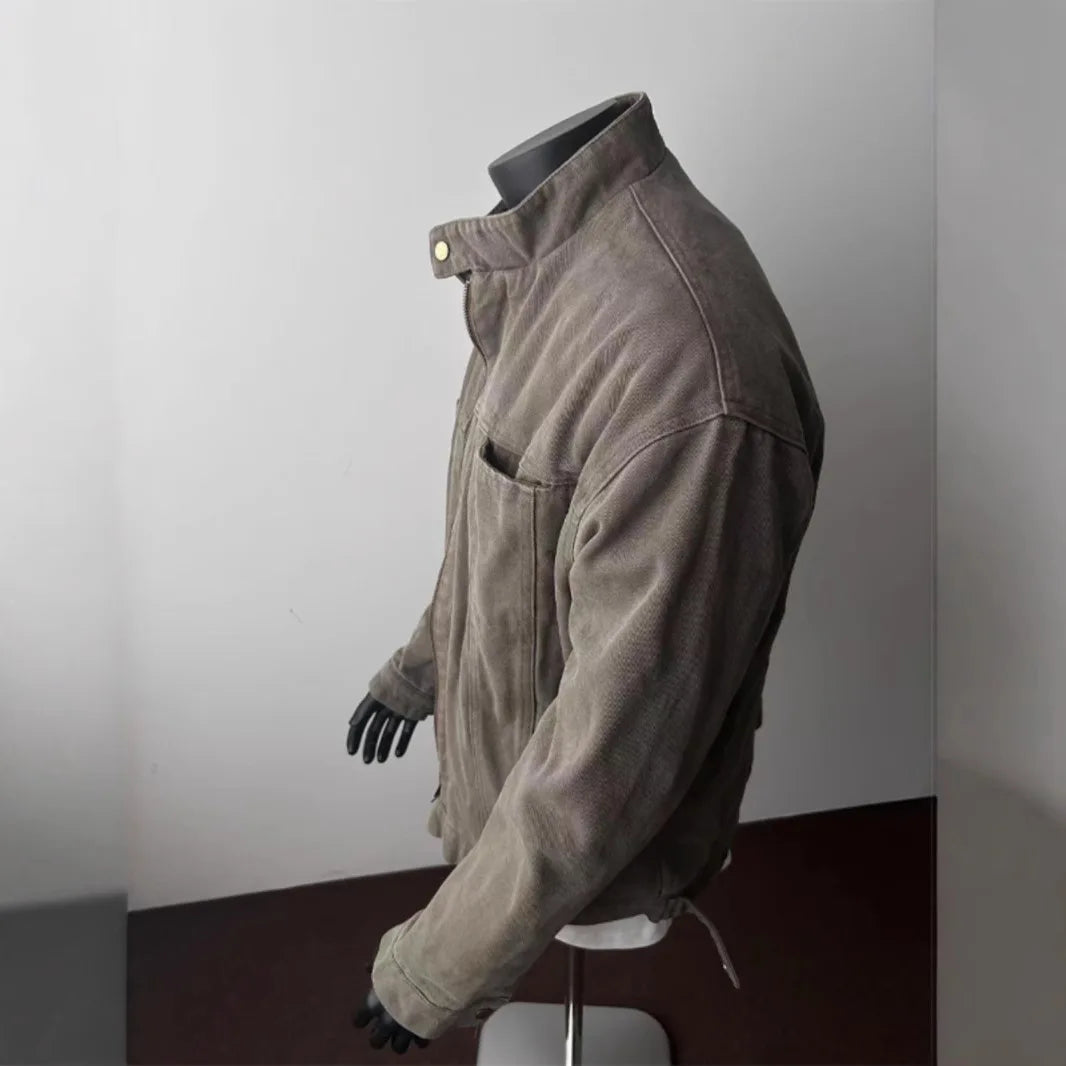 Spring Autumn New Fashion Men's Casual Trendy Solid Color Stand Collar Longs Leeve Solid Color Zipper Jacket Coat Streetwear
