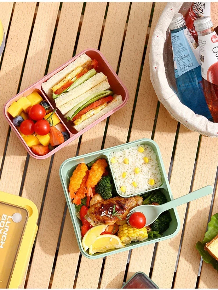 1pcs Portable Sealed Lunch Box with Tableware for Kids Children Plastic Microwave Bento Boxes Dinnerware Set Food Storage Contai