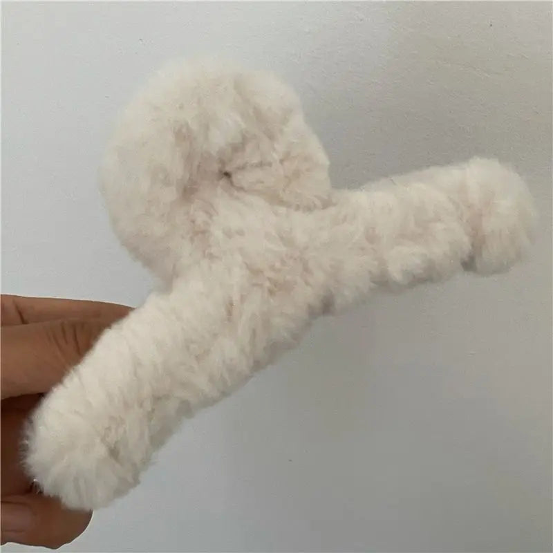 Soft Milk Coffee Color Series Imitation Fur Rabbit Fur Back Head Updo Hair Claw Warm Large Plush Shark Clip Barrettes Hair Claws