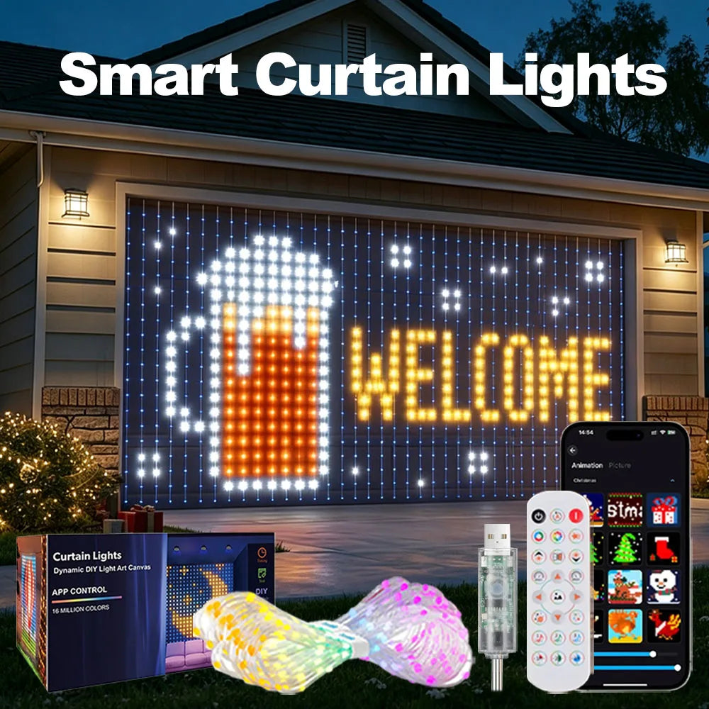 Smart LED Curtain Lights, 400 LEDs RGB+IC Color Changing Wall Lights, 9.84x9.84ft Indoor Dynamic DIY Pattern LED String Lights