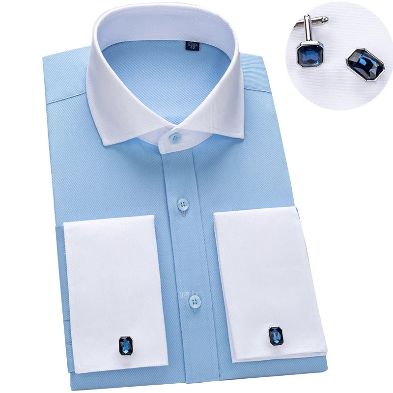 2026 Men's Long-sleeved Shirt High-grade Niche Chic Double Folded Sleeve Windsor Collar Dress Random SelectionFrench Cufflif