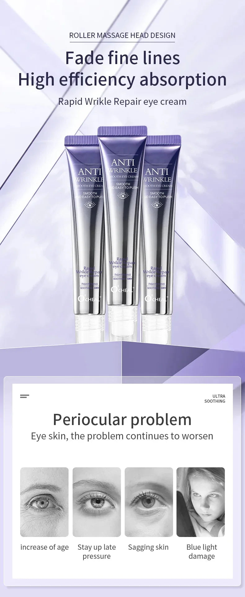 Anti Wrinkle Anti Dark Circle Eye Cream Roller Massager Moisturizing Eye Bags Anti Aging Hyaluronic Acid Eye Skin Care Products