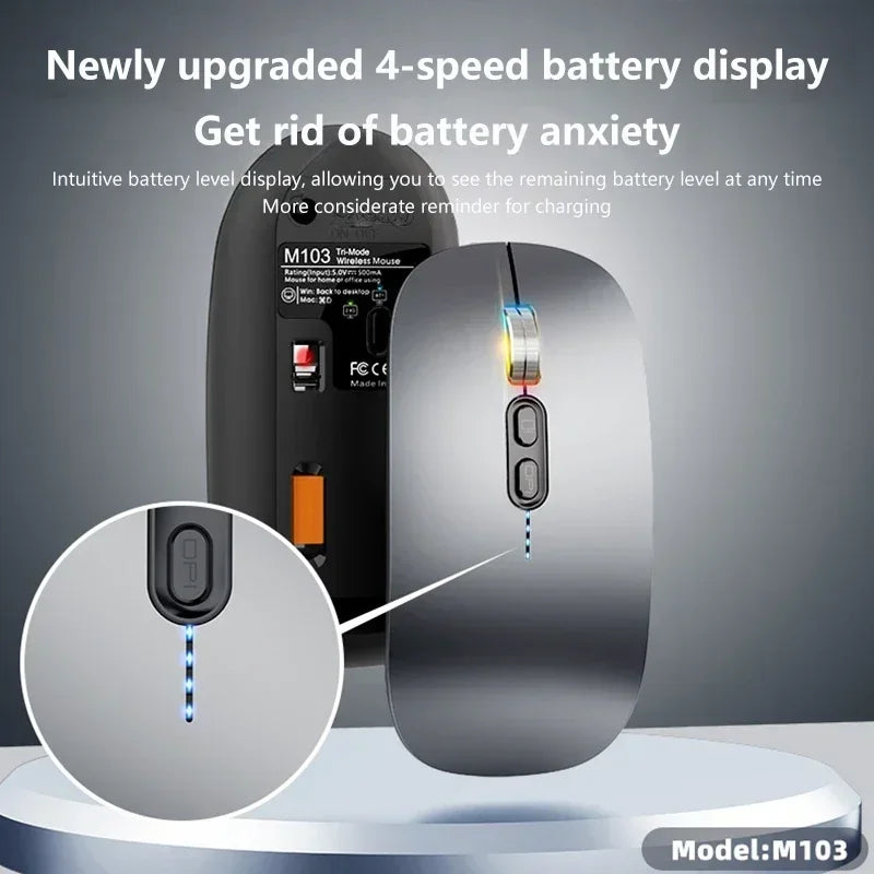 Lenovo Ultra-thin Dual Modes Wireless Mouse 2.4G USB and Bluetooth Power Display Ergonomic Rechargeable Silent Mice PC Laptop