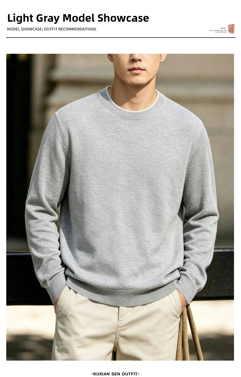 Men's Light Grey round Neck Knitted Sweater Long Sleeve Basic Style Commute Knitted Base Shirt Casual Comfortable Lenzing Fabric