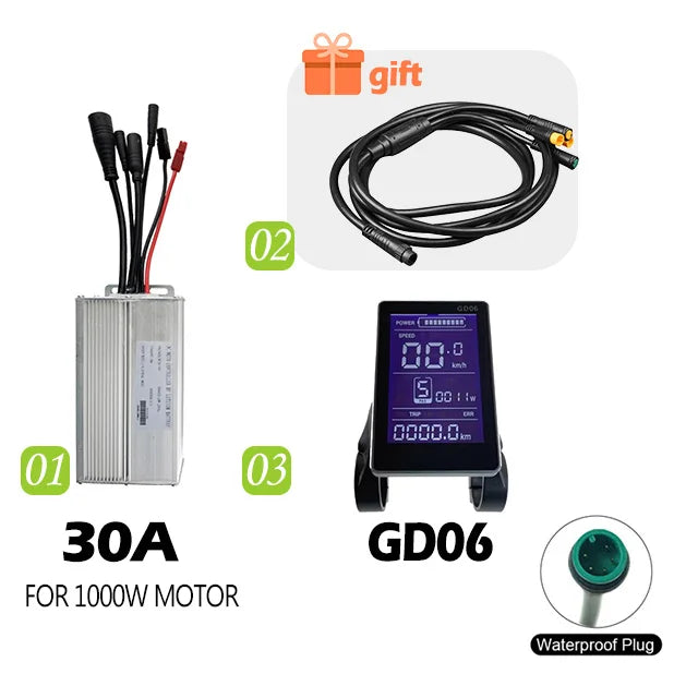 Electric Bike 30A Brushless Controller with SM Plug for 1000W Motor with LCD Display Panel S800 S830 E-scooter Meter Control UKC