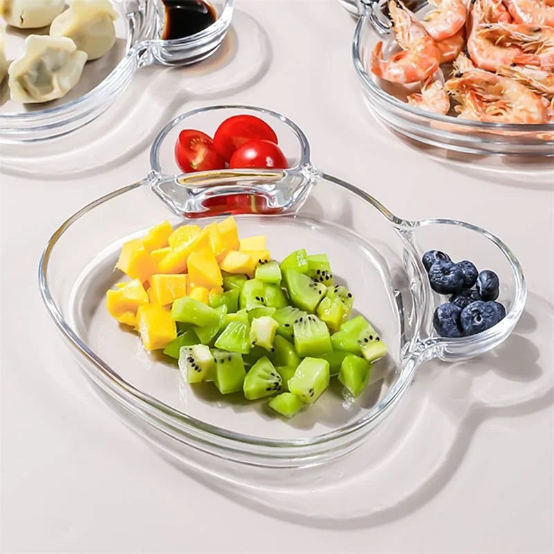 Divided Plates, Bear shape Transparent Dinner Plate Kitchen Dish Plate for Kids Adult