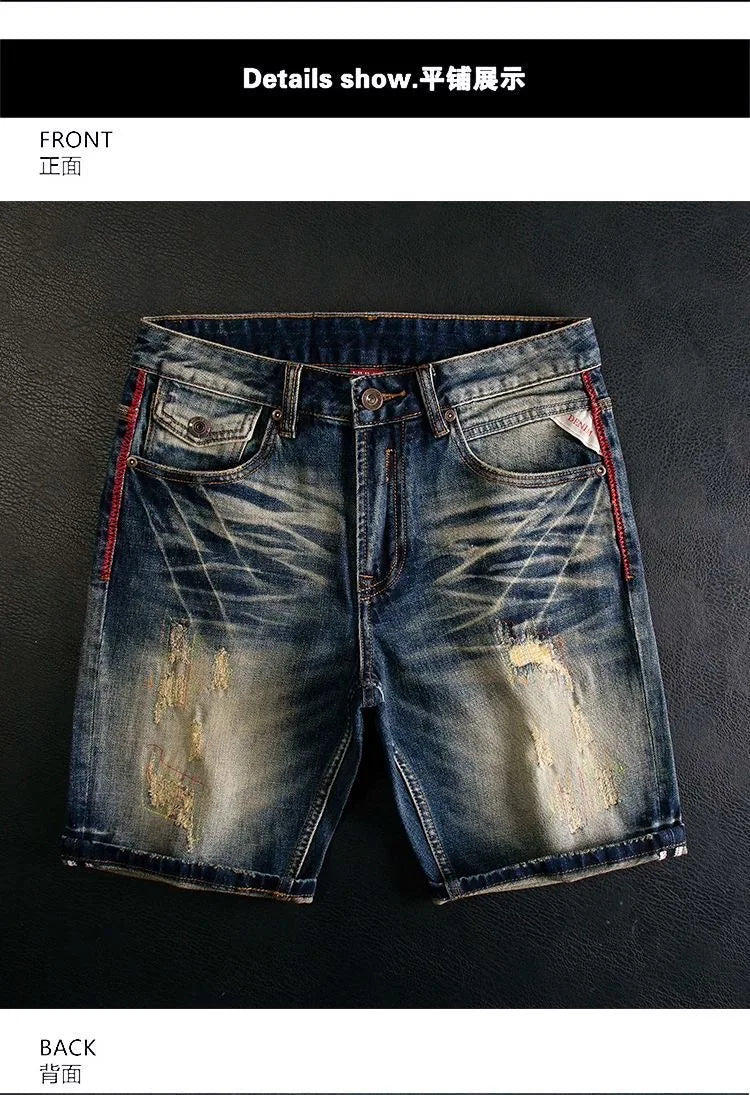 New Summer Classic Fashion Solid Color American Retro Straight Leg Denim Shorts Men's Casual Loose Fit Sports High Quality Jeans