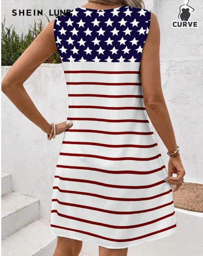 Women's Casual Summer Dress Sleeveless Loose Fit Round Neck Pullover Mid Length 3D Print for Women Beach Camping Hiking Outfit