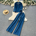 Vintage Denim 2 Piece Sets Women Outfit Spring Clothes Women 2026 Long Sleeve Shirt Top Straight Jeans Pant Set Cowboy Woman Set