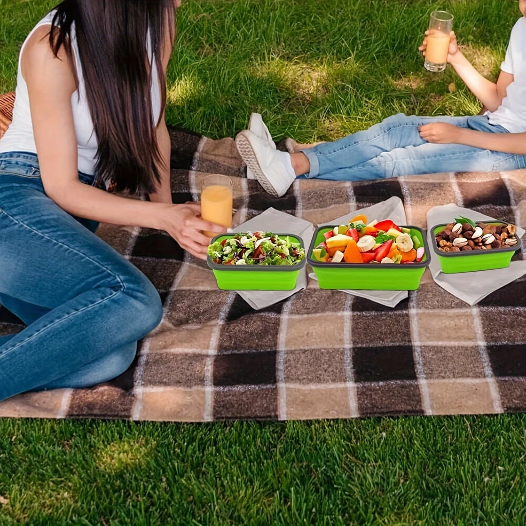 1/4PCS Folding Silicone Lunch Box Kitchen Refrigerator Preservation Box Eco-Friendly Picnic Storage Box Stackable Space Save