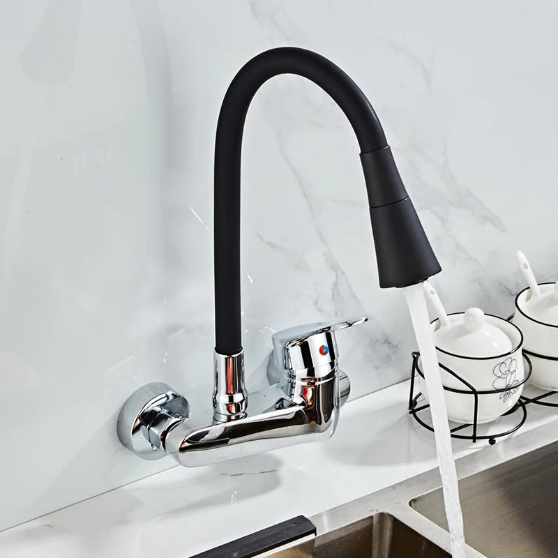 BAKALA Black Brass Chrome Taps For Kitchen Sink Kitchen Tap Chrome Dual Hole Wall Kitchen Mixer Kitchen Faucet Torneira Cozinha
