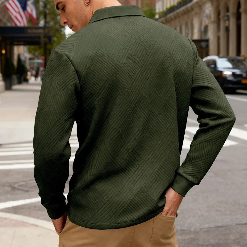 2025 spring and autumn men's light luxury casual simple lapel jacquard POLO button-down long-sleeved sweater