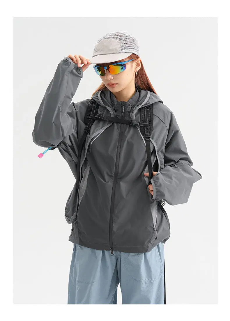 Coat + Vest Sets Varsity Jacket Men Outdoor Techwear Fashion Casual Track Hooded Sunscreen Cape Jacket Vest Women Cycling Coat