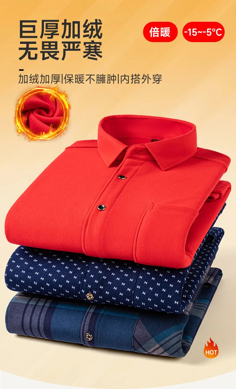 Autumn Winter New Fleece Plaid Shirt For Men Business Thickened Warm Double-sided Fleece Casual Non-ironing Fashion Check Shirts