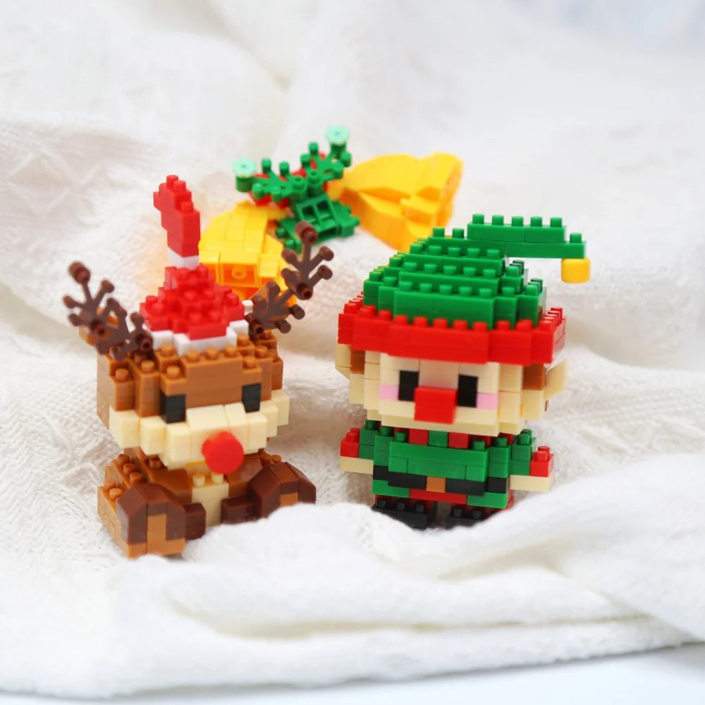 Christmas Building Blocks Set Santa's Workshop Building Santa Sleigh DIY Reindeer Sleigh Christmas Hat Educational for Kids Gift
