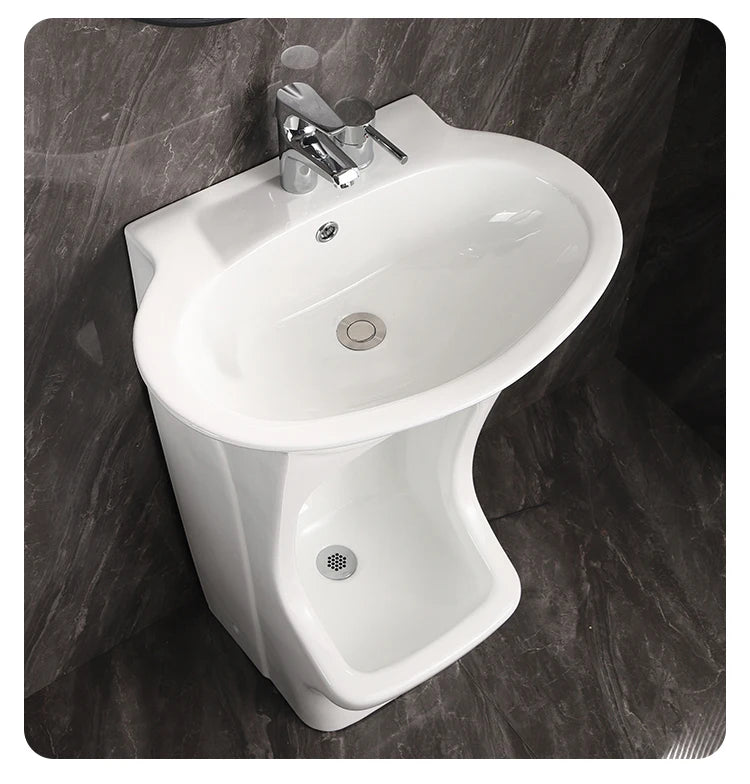 Modern Style Wudu Mate Wash Basin Ceramic Lavabo Small Foot Oval Pedestal Sinks Single-Hole Faucet Practical Wudu Wash Station