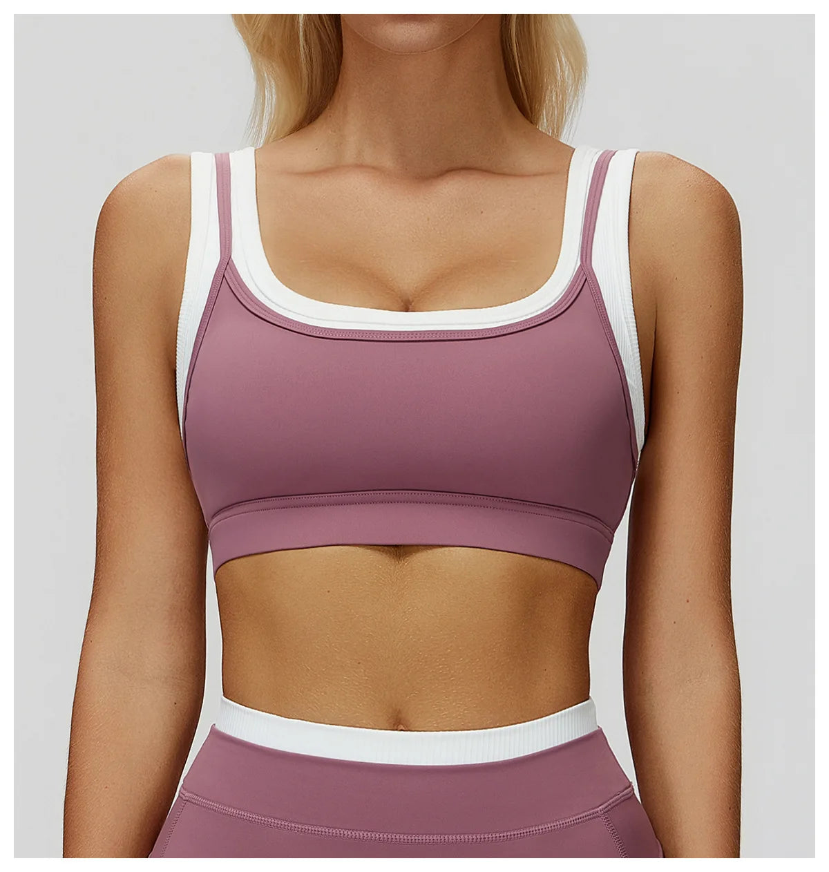Custom LOGO Women's Naked Fake Two-piece Sports Vest Threaded Contrast Yoga Bra Running Fitness Clothing Top