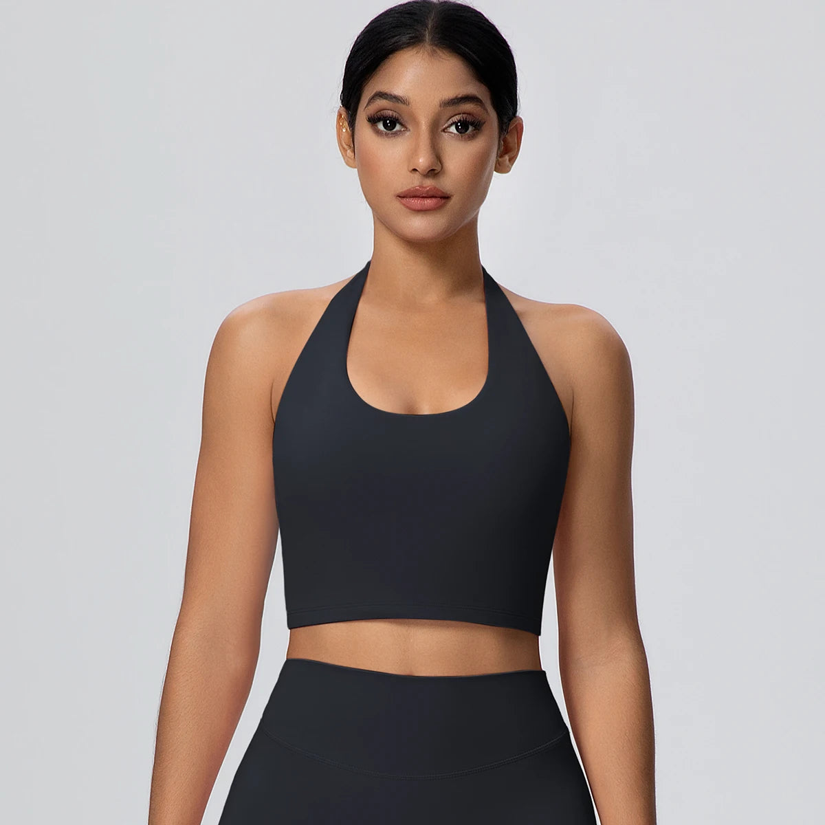 Woman Solid Color Sexy Neck Strap Bra Yoga Underwear With Chest Pad Backless Gather Shockproof Gym Workout Top Sports Yoga Bra