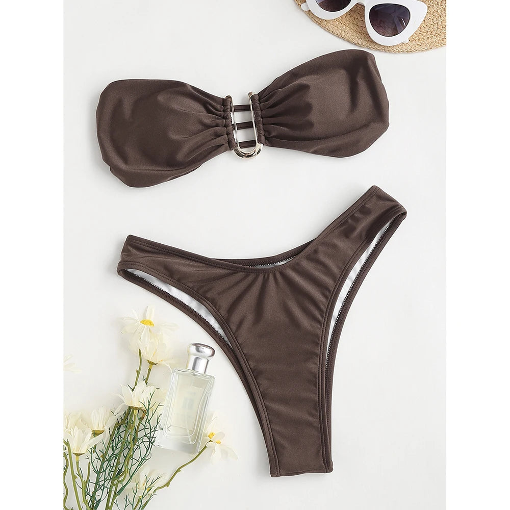 Bandeau Bikini Swimsuit Women 2026 Two-piece Swimwear Thong Bikinis Sets Female Bathing Suit Push Up Monokini Beach Wear Biquini