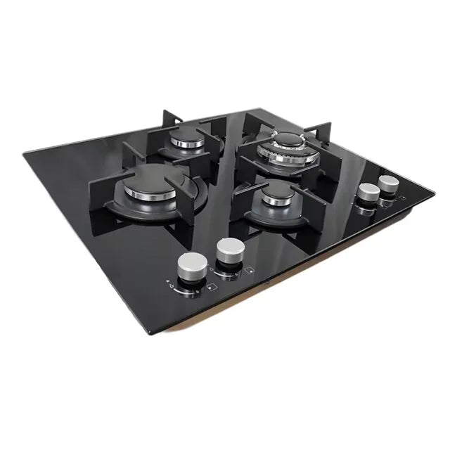 60cm Black Glass Built-in Gas Cooktop with 4 Burners Electric Ignition for LPG Natural Gas for Household Cooker Iron Material