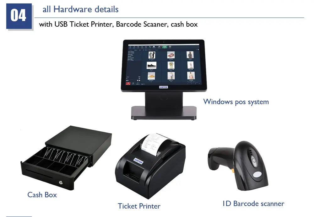 ATU&UTV14 Inch Touch Cash Register All in One Win10 System POS Machine for Restaurant, Supermarket  HS-ST54
