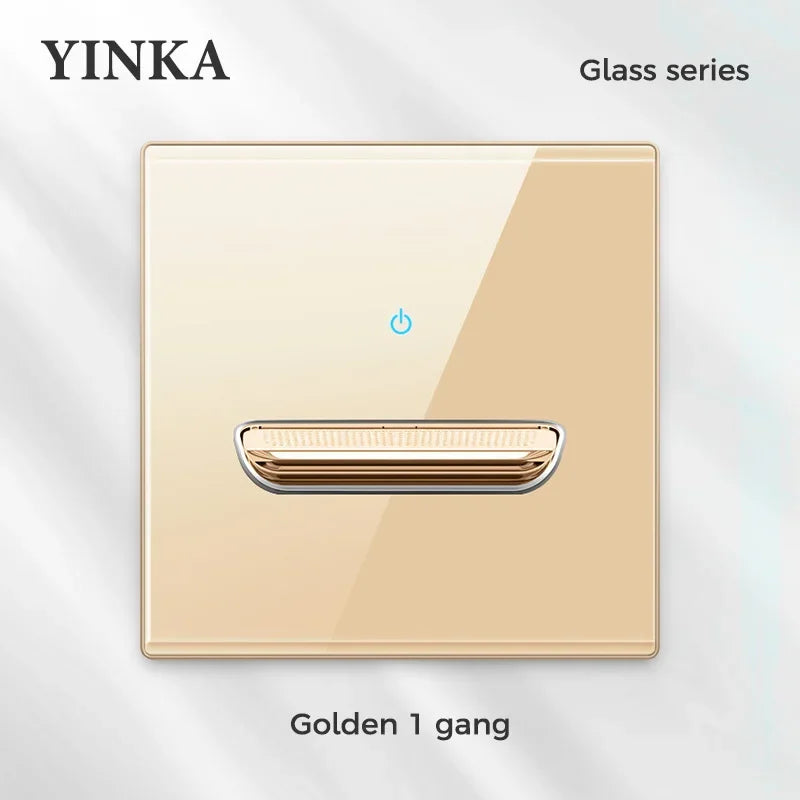 YINKA Crystal Tempered Glass Switch Panel LED Indicator 1 2 3 4 Gang/1 2 Way Self-reset Switch Button Light Switch Wall Switch