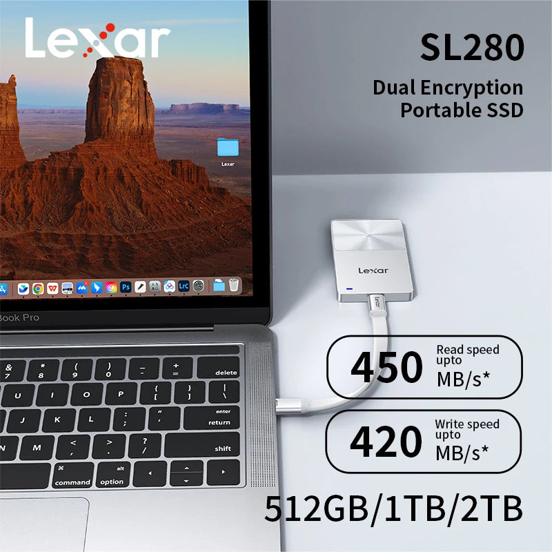 Lexar TouchLock Portable SSD Encryption Solid State Drive 512GB 1TB External Hard Drive USB 3.2 Type-C PSSD for iPhone 15 16 17