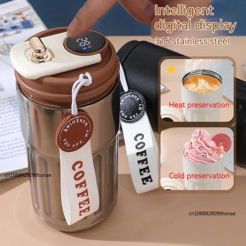 Intelligent Digital LED Temperature Display Coffee Cup Stainless Steel Thermo Bottle Keeps Cold and Heat Thermal Mug Sports Cup