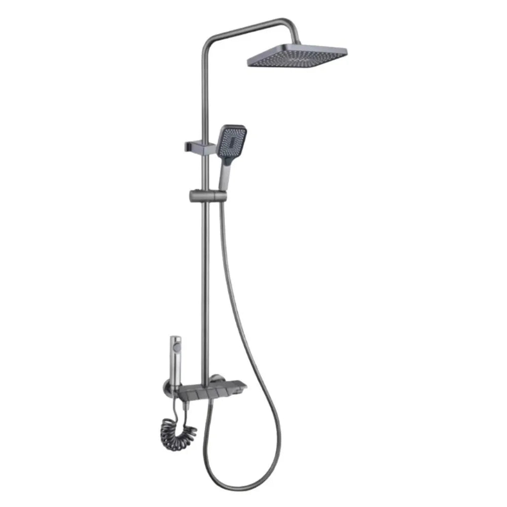Grey Shower System Intelligent Piano Button Digital Shower Faucet Set Temperature Display High Pressure Rainfall Shower Set