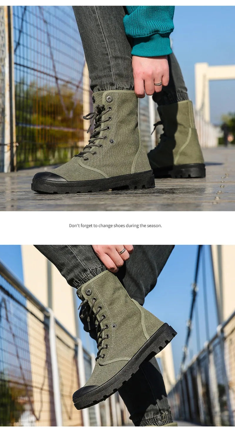 Men's Casual Boots Fashion High-top Canvas Shoes Classics Breathable Sneakers for Men Outdoor Non Slip Hiking Boots Botas Hombre