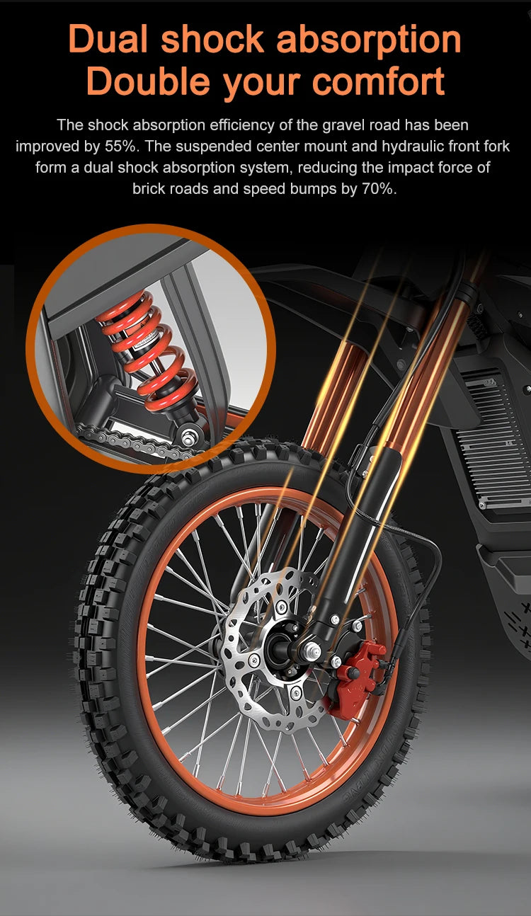 Dropshipping Electric Motocross Bike 60V 27AH 1600W,40Mph,37 Miles,Urban Commuting Front 17";Rear 14" Off-Road Electric Bike