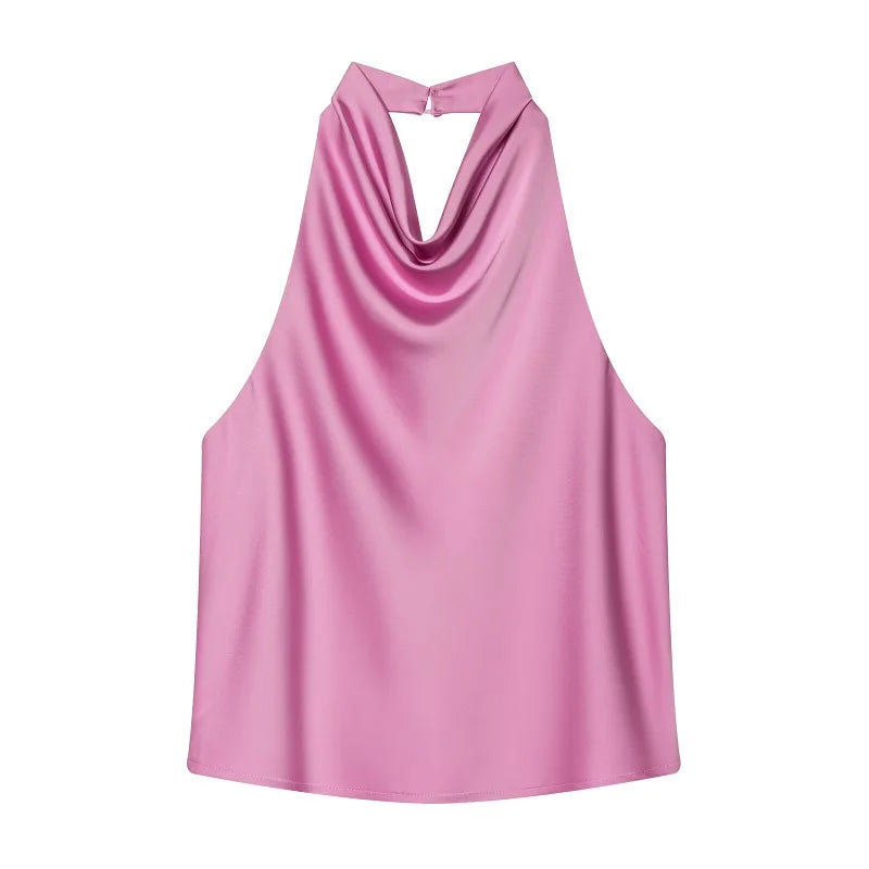 MUJER Satin Halter Tops for Women off Shoulder Backless Tops Woman 2026 Sexy Strapless Women's Tops Camisole Beach Top Female