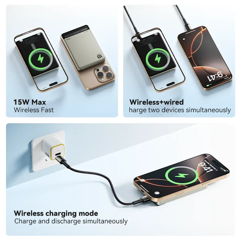 10000Ah Magnetic Suction Power Bank Wireless Portable Charger PD20W Fast Charging for Magsafe for IPhone 16 15 Por Max PowerBank