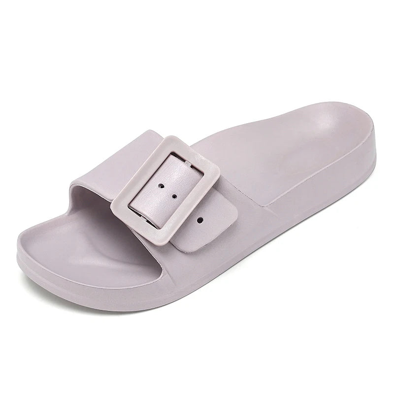 Adjustable Buckle Women's Sandals, Non-Slip, Lightweight, Flat-Soled Slip-On Sandals for Outdoor Wear, Beach Sandals, Bathroom S