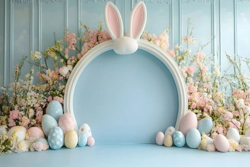 Happy Easter Day Photography Background Blue Wood Board Easter Egg Spring Flower Rabbit Kid Birthday Portrait Photocall Backdrop