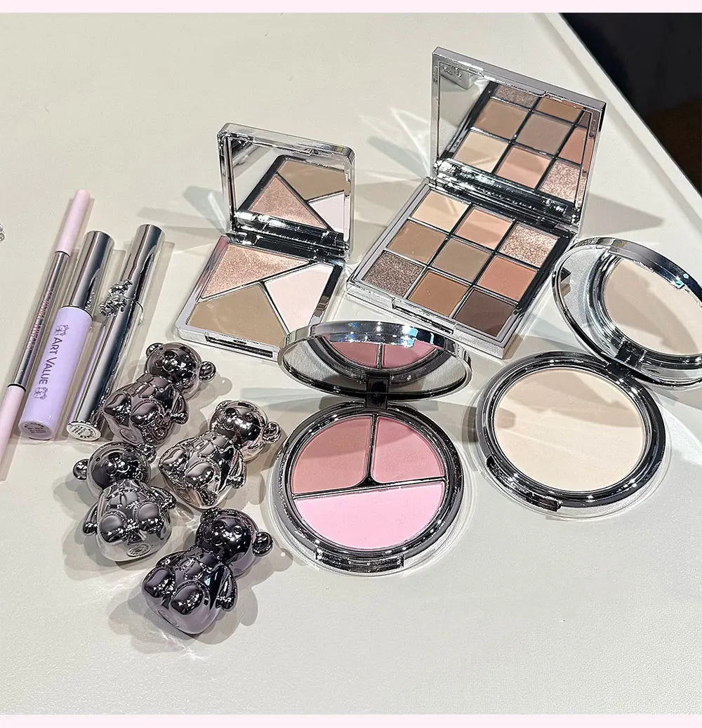 ART VALUE Face Makeup Sets Include 4Lip Mud,1Eyebrow Pen,1Mascara,1Eyebrow Tinted,1Pressed Powder,1Blusher,1Contour,1Eyeshadow
